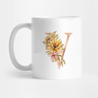 Watercolor sunflower bouquet monogram letter V Mug